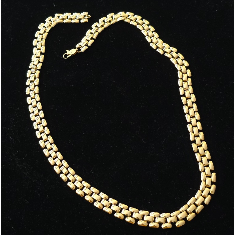 Vintage Gold Tone Brick Link Tank Chain Necklace, Fluid Drape, 20 Inch
